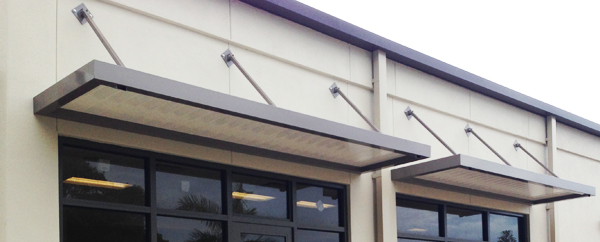 suspended aluminum canopies for retail store windows