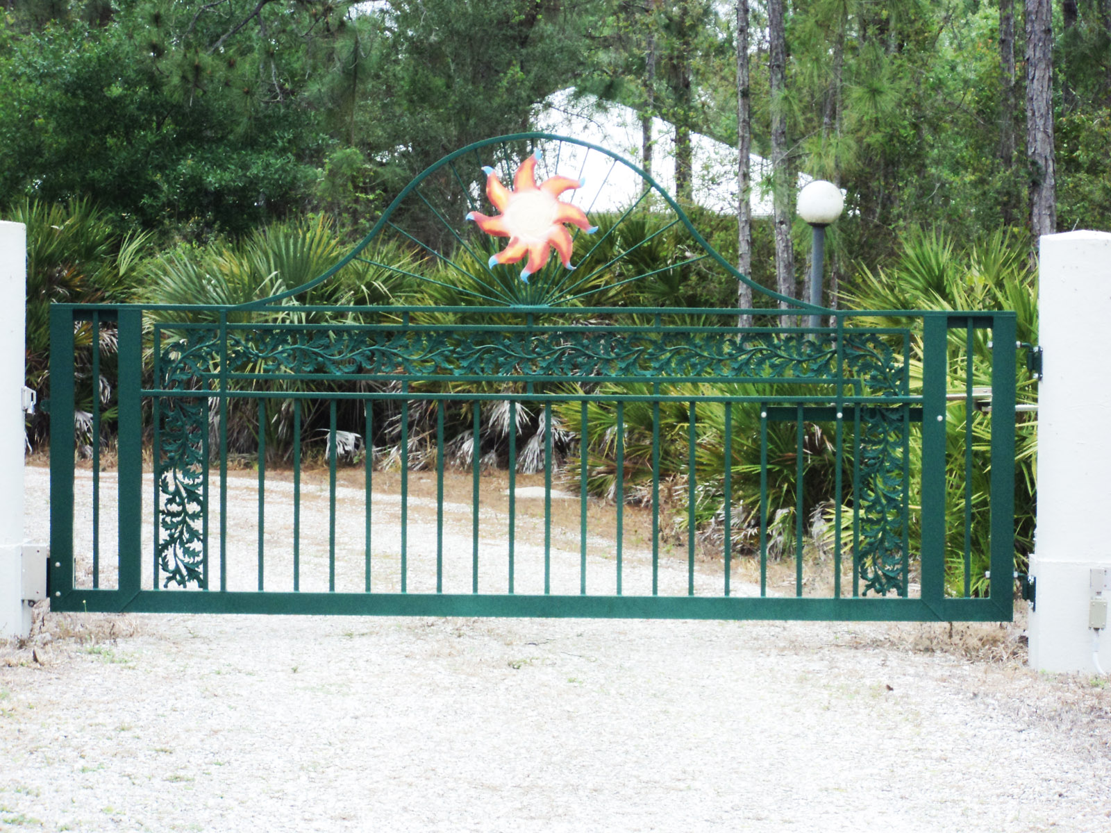 powdercoated green metal entrance gate