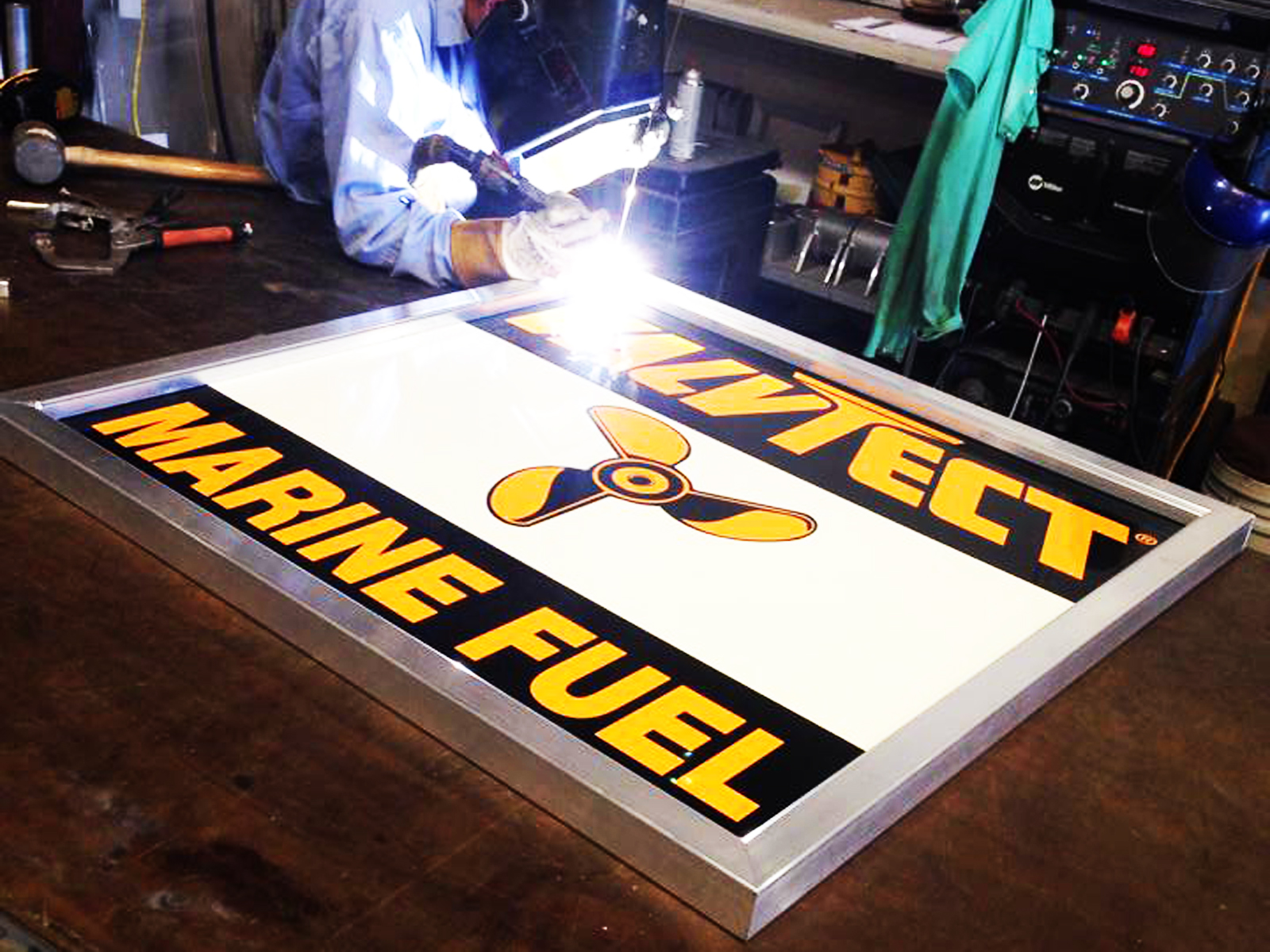 custom metal protect marine fuel sign fabricated