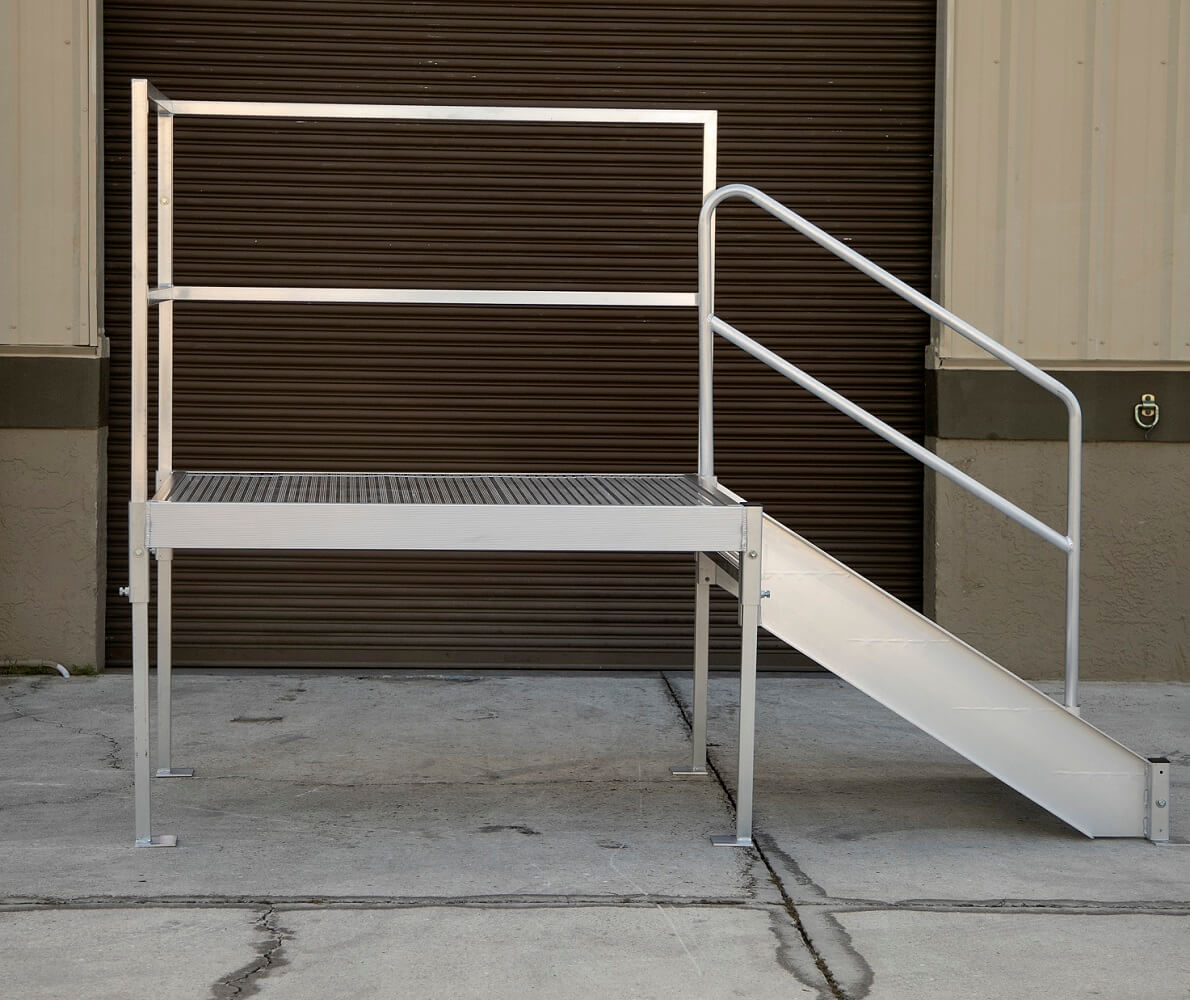aluminum stairs with railings side view